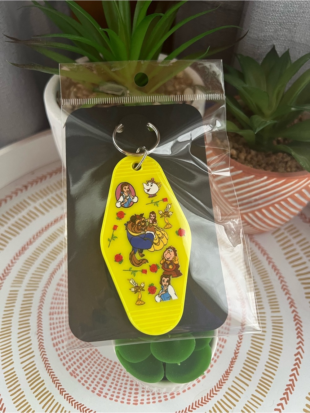Yellow Beauty and the Beast Motel Keychain